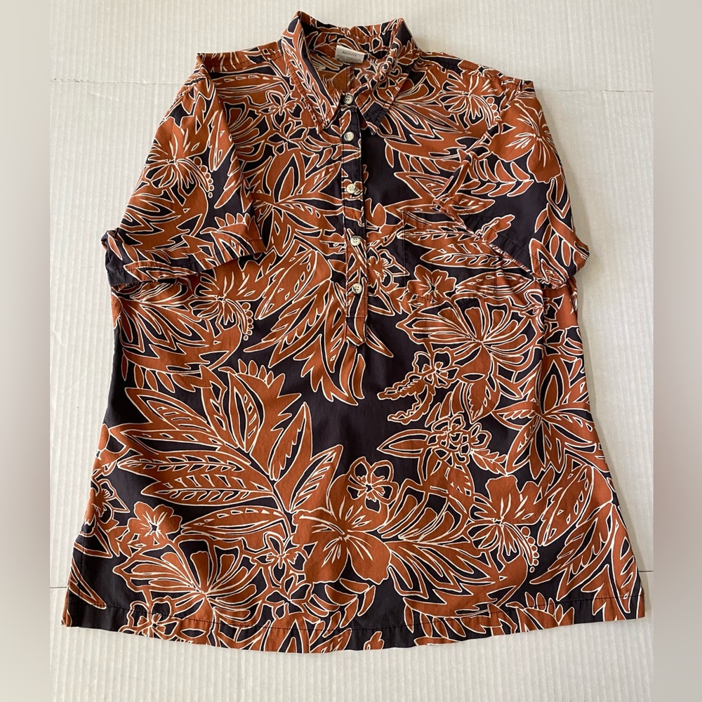 Vintage Go Barefoot Hawaiian Shirt Brick Red and Black 3 button pullover Size XL - Picture 7 of 11
